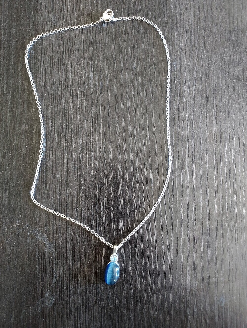 Sterling Silver Necklace with Blue Oval Pendant - Women's Jewelry